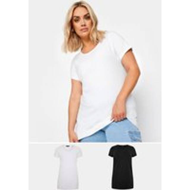 Yours Curve 2 Pack Black & White Longline Tshirts, Women's Curve & Plus Size, Yours - 38-40