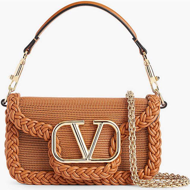 Valentino Garavani Womens Ginger Brown Loco Small Logo-plaque Leather Shoulder Bag - GINGER BROWN