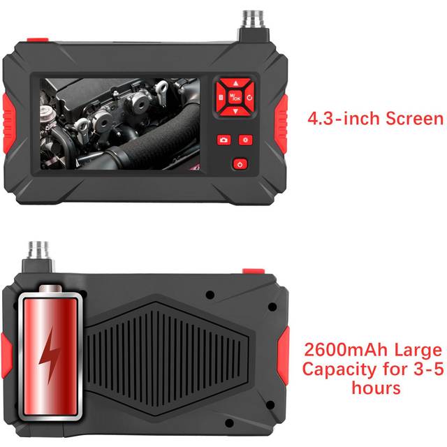 Industrial Endoscope with 8mm Automotive Inspection Camera Waterproof LED Light 4.3 inch Screen black