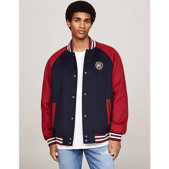 Bomber Tommy Jeans Wool Blend Crest Bomber Dark Night Navy/ Regatta Red M (M)