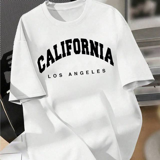 SHEIN Teenage Boys&#39; Casual Printed T-Shirt, Simple Black & White Letter Design, Summer