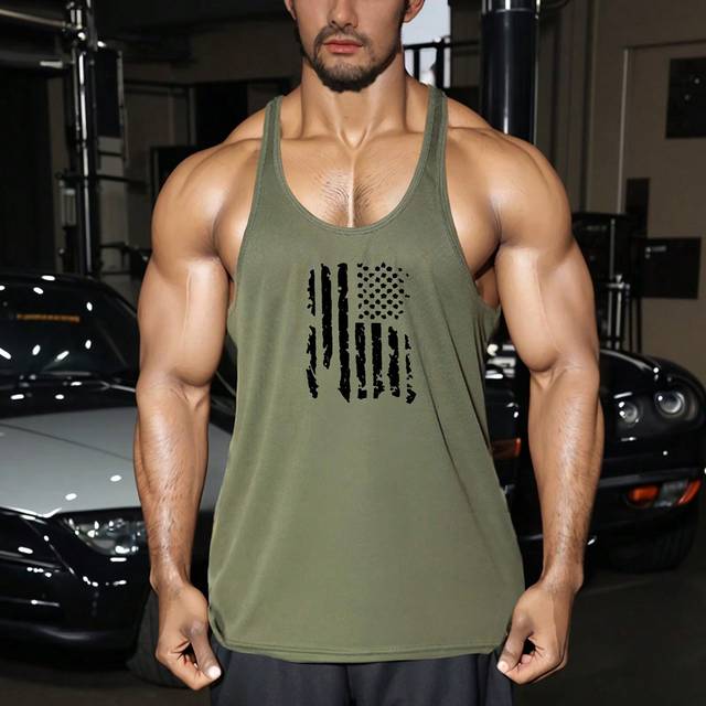 SHEIN Boyfriend Style Men&#39;s Sleeveless Sports Vest, Muscle Fitness Printed Tank Top, Suitable For Fitness, Running, Quick-Dry, Marathon, Casual Wear
