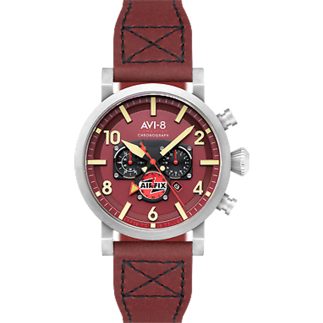 AVI-8 Dambuster Gibson Dual Time Chronograph Airfix Edition Hazard Red Dial Quartz AV-4107-04 Men's Watch