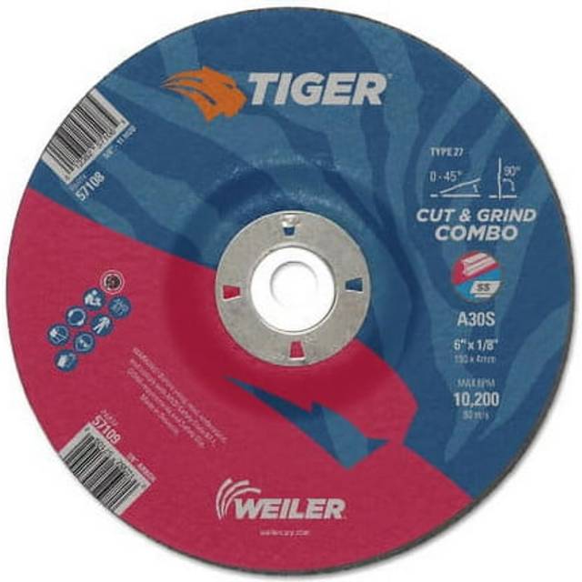 "Weiler 57109 6"""""""" x 1/8"""""""" Tiger AO Type 27 Combination Wheel  A30S  7/8"""""""" A.H (Pack of 25)"