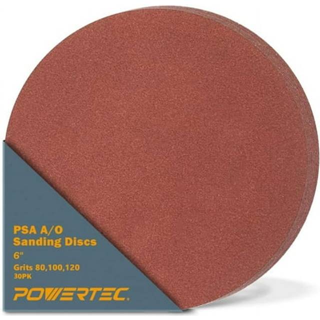 POWERTEC 30PCS 6 Inch PSA Sanding Disc - 10 Each of 80  100  120 Grits - Assorted Self Adhesive Sandpaper for Drywall  Woodworking  Epoxy with Random