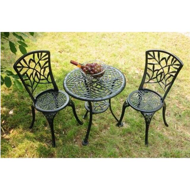 SH&G Hembury 2 Seat Bistro Set | 3 Piece Round Table & Chairs | Black Aluminium with Cream Cushions | Indoor & Outdoor | Signature Homes and Gardens