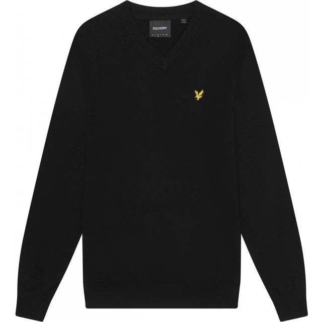 Lyle And Scott Men's Cotton Merino V Neck Jumper - Black - Size: L