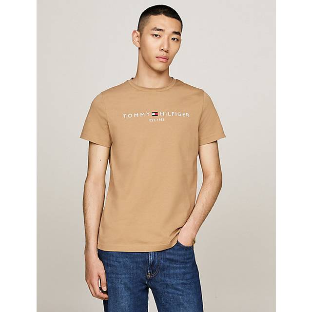 Tommy Logo Cotton T-Shirt with Crew Neck - beige - XXL
