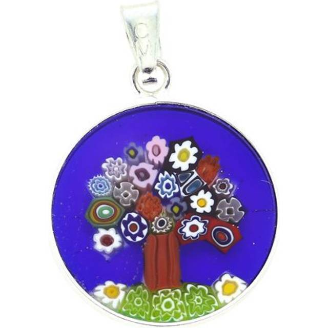 GlassOfVenice Murano Glass Millefiori Pendant Tree of Life in Silver Frame 3/4&#34;&#34;&#34;&#34;