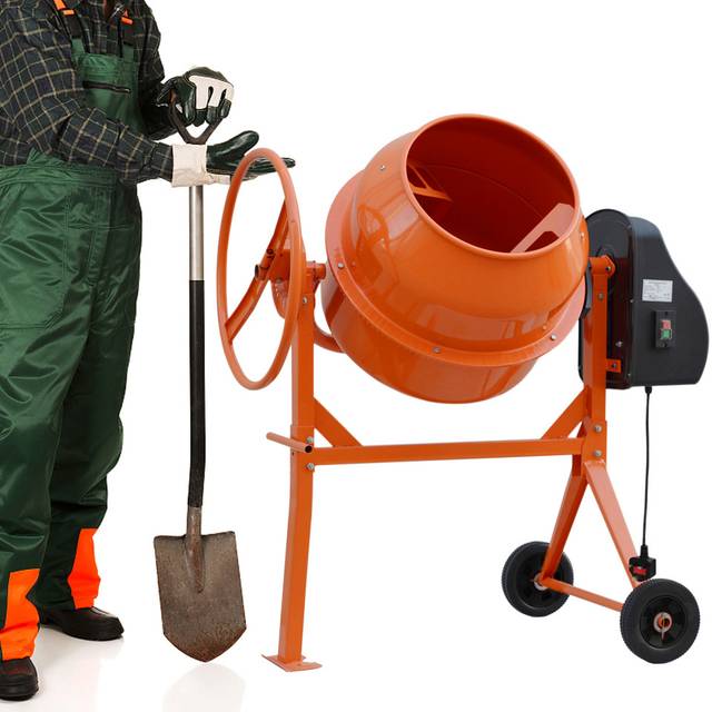 Portable Electric Concrete Mixer with Wheels - 120L / 111cm / 117cm - Orange