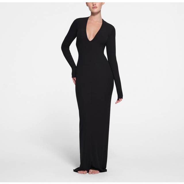 Skims Womens Onyx Soft Lounge Round-neck Stretch-woven Maxi Dress Xl - ONYX