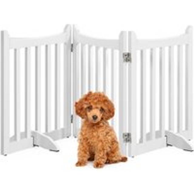 Freestanding Wooden Dog Gate, 3-Panel Pet Puppy Fence with 2 Support Feet, White - Yaheetech