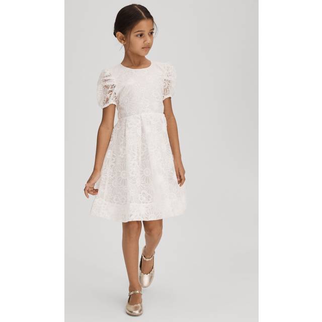 Reiss Girls Ivory Kids Puffed-sleeve Floral-lace Woven Dress 4-5 Years - IVORY