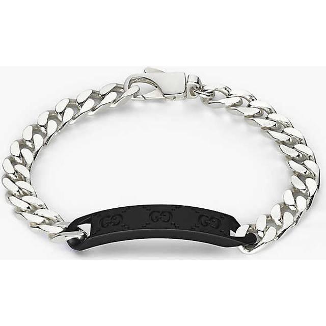 Gucci Womens Silver Branded-tag Sterling-silver and Leather Chain Bracelet S - SILVER