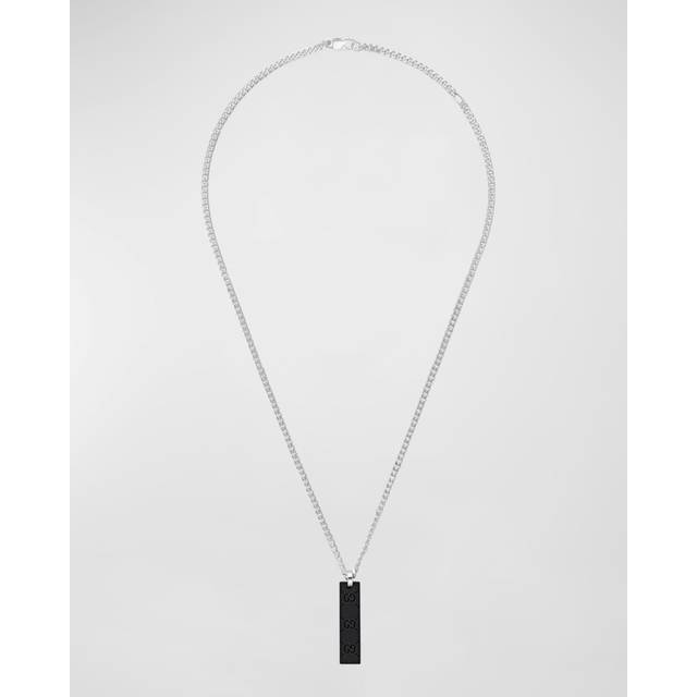 Gucci Womens Silver Branded-tag Sterling-silver and Leather Pendant Necklace 41cm - SILVER