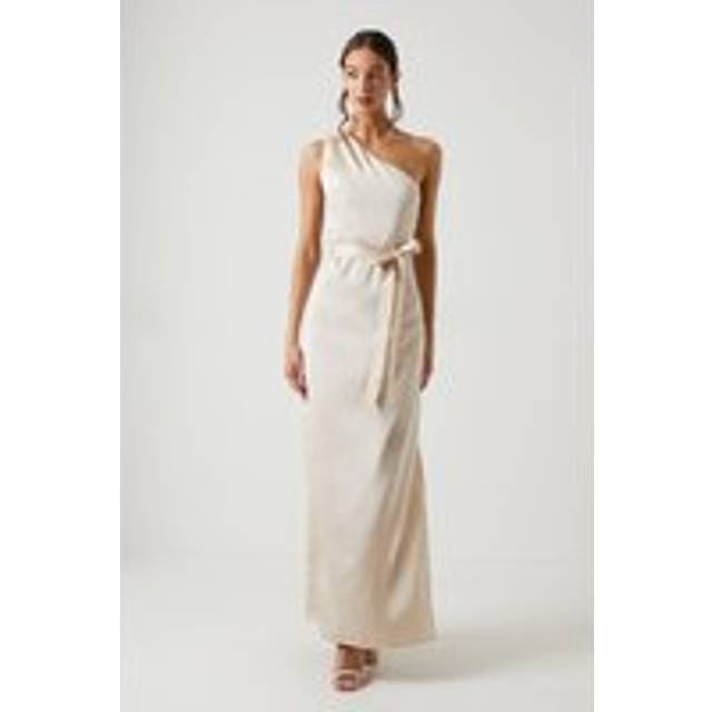 Oasis Womens One Shoulder Satin Maxi Bridesmaid Dress - Champagne - Size 8 UK