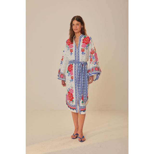 Farm Rio Flowers Beach Linen-Blend Midi Dress