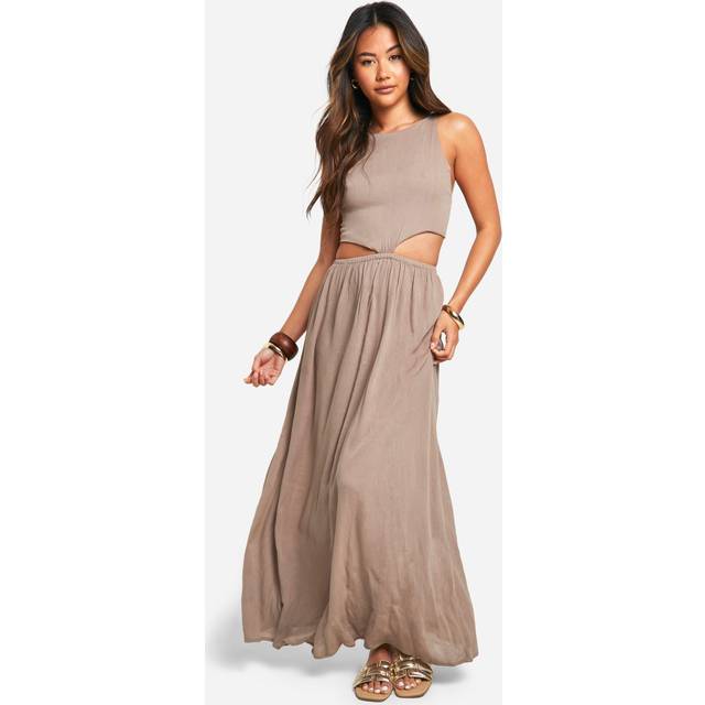 Womens Cheesecloth Cut Out Maxi Dress - Beige - 18, Beige