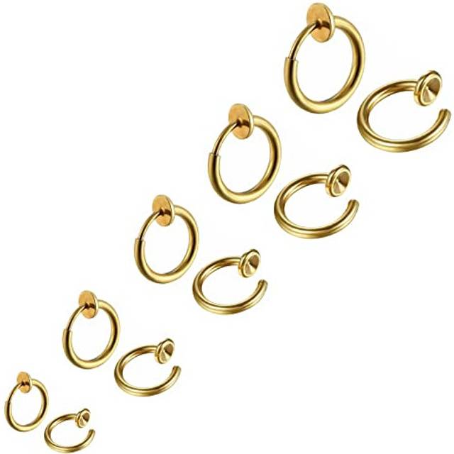 Bo Win 5 Pairs Stainless Steel Gold Clip On Earrings Hoops for Men Women Boys Girls, Non Pierced Earrings Gold Earrings Men Women Ear Cuff Earrings