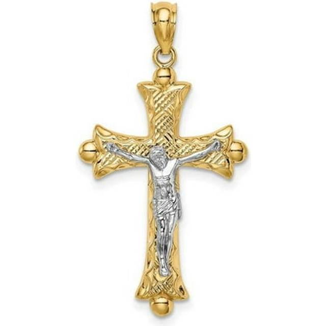 Quality Gold C4704 14K Two-Tone Florentine Crucifix Pendant