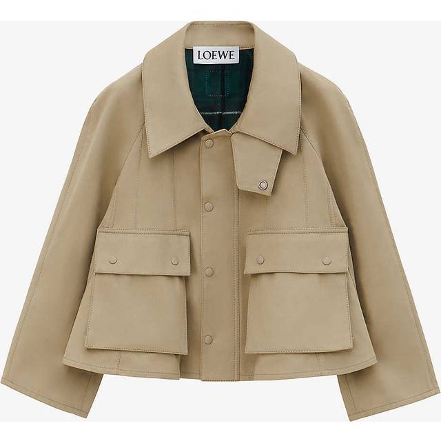 Loewe Womens Safari Beige/green Trapeze Patch-pocket Woven Jacket 8 - SAFARI BEIGE/GREEN