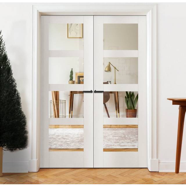 Liberty Doors Internal White Primed Shaker 4 Light Clear Glass Pair Door - 1981x1524x35mm (78&apos;&apos;x60&apos;&apos;) (26BB-000532) Size (Height x