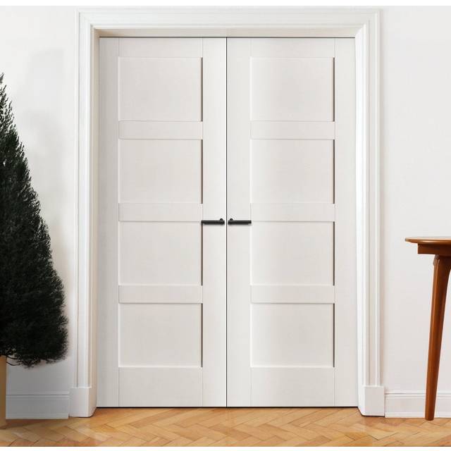Liberty Doors Internal White Primed Shaker 4 Panel Pair Door - 1981x1372x35mm (78&apos;&apos;x54&apos;&apos;) (26BB-000539) Size (Height x Width x Thi