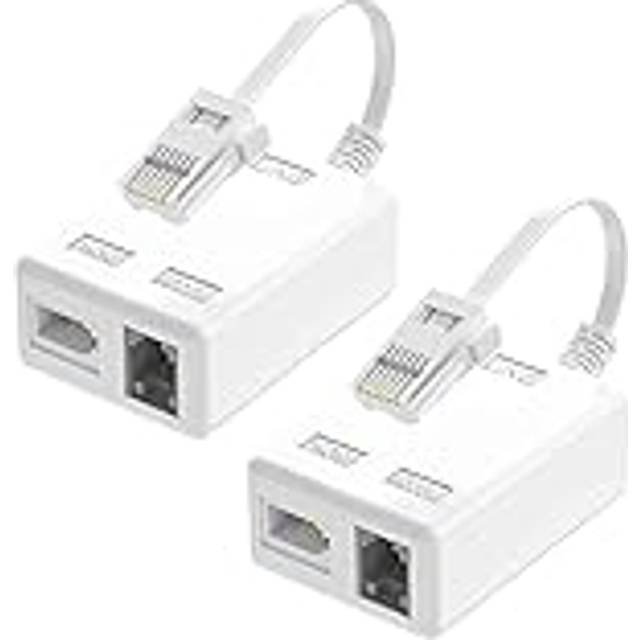 Seprendi BT- till ADSL RJ11 bredband internet mikrofilter splitter 2-pack, BT hane till BT och RJ11 hona för fast modem