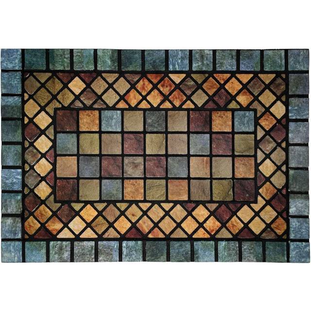 Nicoman Elegant Tile Mat Barrier Doormat Eco-Friendly Scrape and Non-Slip Indoor/Outdoor Door Mat, Rectangular (90x60cm), Blue Border