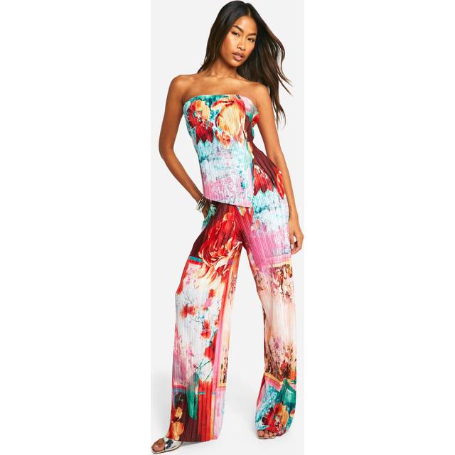 Womens Printed Plisse Wide Leg Trouser - Multi - 14, Multi