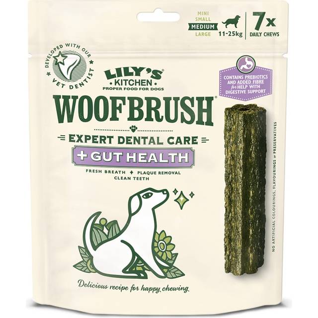 Lily's Kitchen Woofbrush Gut Health Dental Chew - Natural Dental Sticks for Medium Dogs (5 Packs of 7 Chews)