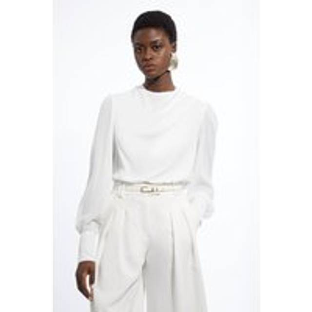 Pintuck Shoulder Detail Georgette Woven Blouse - Ivory