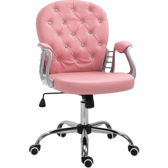 Vinsetto Office Chair, Swivel Desk Chair, PU Vanity Chair with Adjustable Height and Rolling Wheels for Home Work Study, Pink
