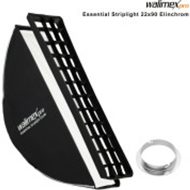 Walimex pro Essential Striplight Softbox 22x90cm + softbox adapter for Elinchrom (outer diameter: 15.2 cm), 360 rotatable, easy set-up, incl. grid...