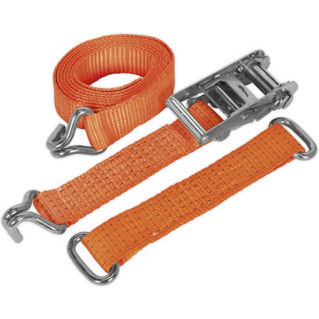 50mm x 3m 4500KG Car Transport Alloy Wheel Ratchet Tie Down Strap - Steel J Hook