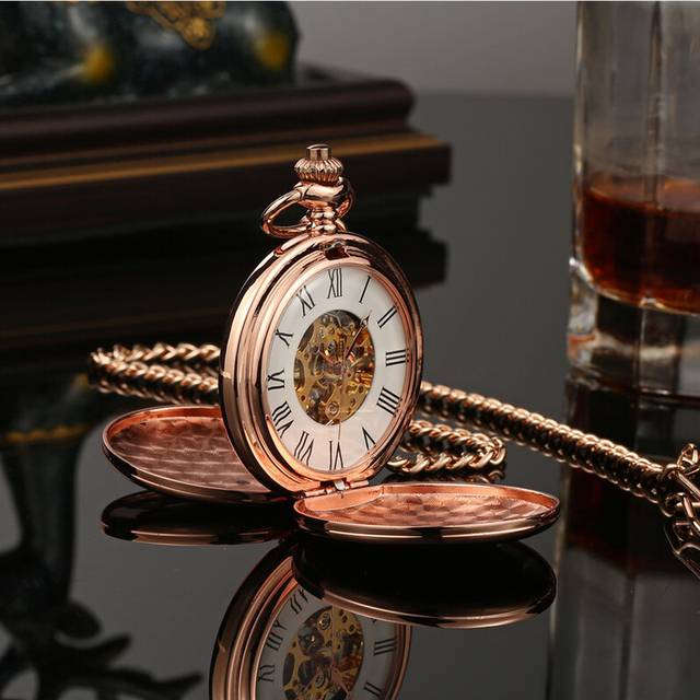 (BSY-M-P03-Rose Gold) OYW Hand Winding Mechanical Luxury Gold Men Pocket Watch Skeleton Dial