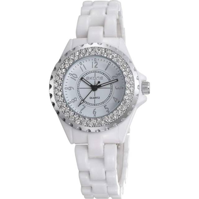 VEANXIN Womens Luxury Wrist Watch Rhinestone White Ceramic Watch Casual Lady Nice Dress Watches