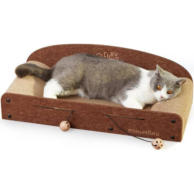 FUKUMARU Cat Scratcher Cardboard, 66cm Lounge Bed, Durable Cat Scratcher Bed Large Lounger, 2 Reversible Cat Scratching Pads for Indoor Cats,