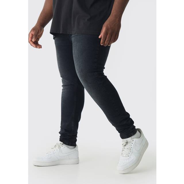 Mens Washed Black Plus Super Skinny Stretch Jeans
