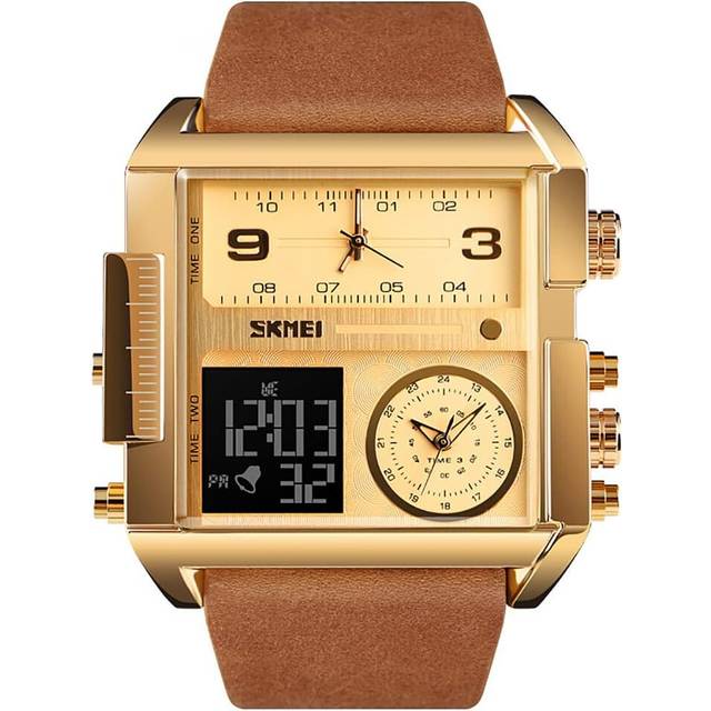 VEANXIN Men Watches Multi-Time Zone Sport Square Watch Dual Display Large Dial Luminous Stopwatch Alarm Quartz Waterproof Male Wristwatch