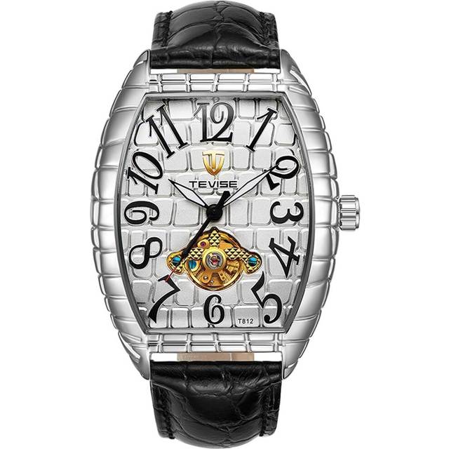 VEANXIN Mens Luxury Mechanical Watch Black Leather Rectangle Watch Casual Automatic Watches for Men Cool