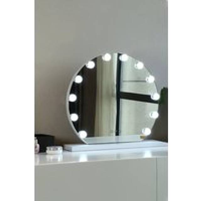 LED Light Round Hollywood Touch Screen Control Makeup Mirror Vanity Mirror For Home - White - One Size