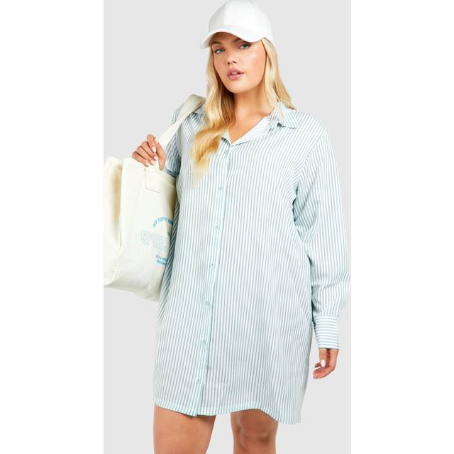 Womens Plus Stripe Dropped Shoulder Shirt Dress - Blue - 18, Blue