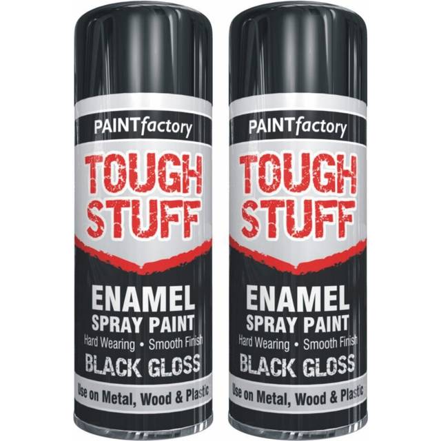 2 x 400ml TOUGH STUFF Enamel Black Gloss Spray Paint Wood Crafts Metal