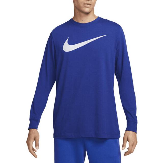 Men's NIKE SPORTSWEAR DZ2987 Mens Long Sleeve T Shirts Swoosh Sports Logo Cotton Tee - Navy - Size: L