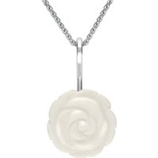 Sterling Silver White Agate Tuberose 18mm Rose Necklace - Silver