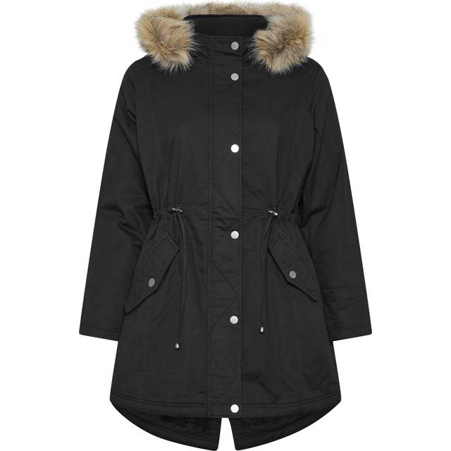 Yours Curve Black Faux Fur Trim Parka Coat, Women's Curve & Plus Size, Yours - 34-36