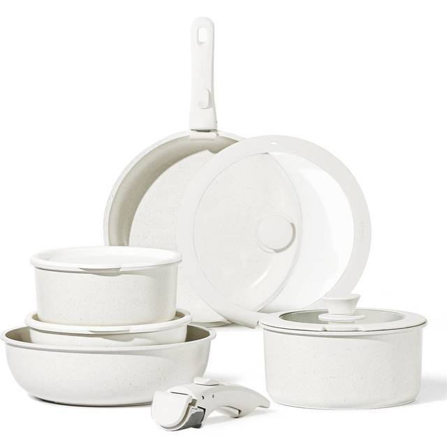 Pots And Pans Set, Nonstick Cookware Sets Detachable Handle,Induction Kitchen Set Non Stick With Removable Handle, RV Set, Oven Safe, Cream White (11)