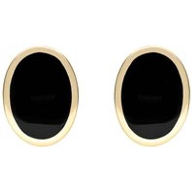 9ct Yellow Gold Whitby Jet Framed Oval Stud Earrings - Yellow Gold