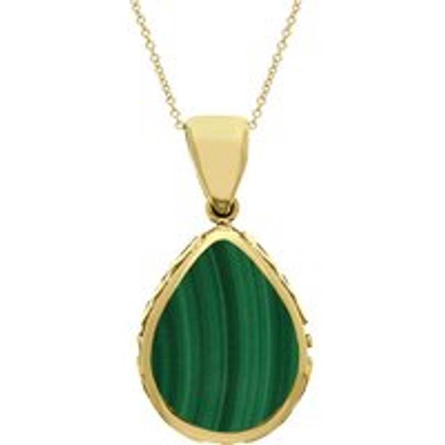 18ct Yellow Gold Whitby Jet Malachite Double Sided Celtic Pear Cut Fob Necklace - Yellow Gold